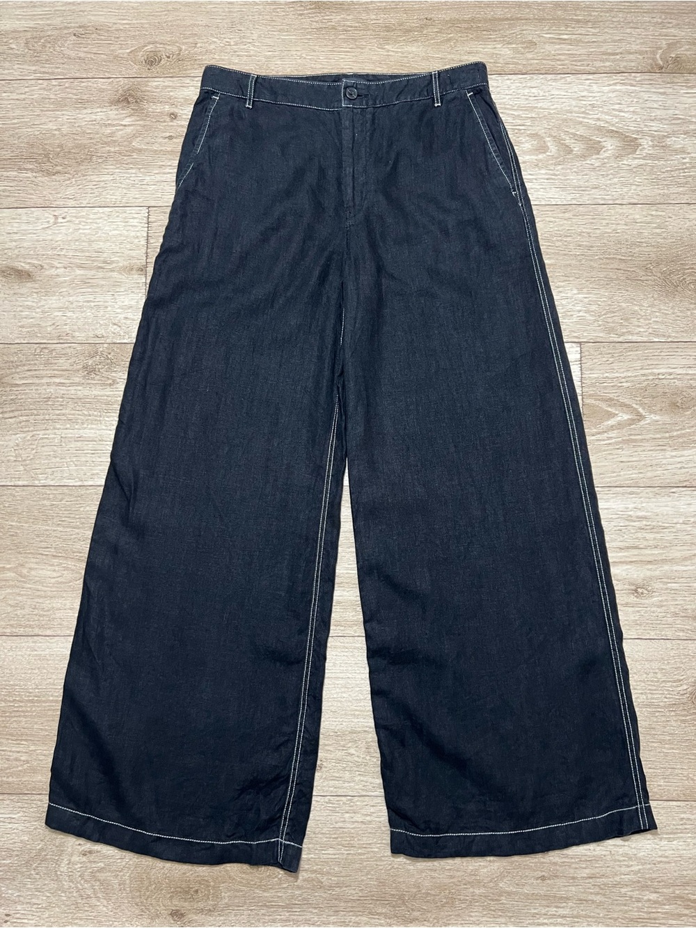 Madewell The Zoe Relaxed Wide Pant in 100% Linen Jet Black Color NU683 Size 8